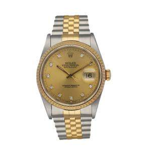 Rolex Champagne Diamonds 18K Yellow Gold And Stainless Steel Datejust 16233 Men's Wristwatch 36 MM