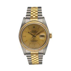Rolex Champagne 18K Yellow Gold And Stainless Steel Datejust 16233 Men's Wristwatch 36 MM