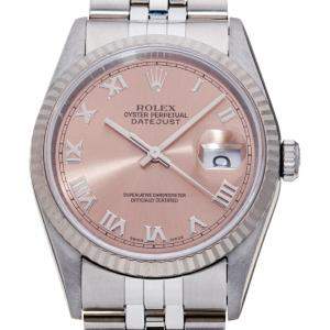 Pre Owned Rolex Pink 18K White Gold And Stainless Steel Datejust 16234 Men's Wristwatch 36 MM