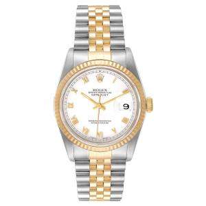 Rolex White 18K Yellow Gold And Stainless Steel Datejust 16233 Men's Wristwatch 36 MM