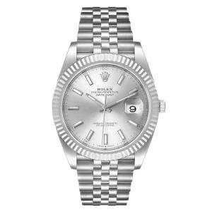 مملوكة مسبقًا Rolex Silver 18K White Gold And Stainless Steel Datejust 126334 Men's Wristwatch 41 MM