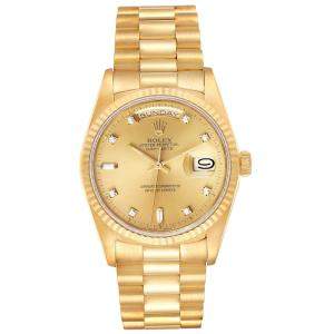 Rolex Champagne Diamonds 18K Yellow Gold President Day-Date 18238 Men's Wristwatch 36 MM