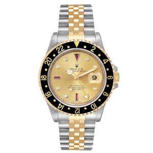 Rolex Champagne Diamonds 18K Yellow Gold And Stainless Steel GMT II 16713 Men's Wristwatch 40 MM