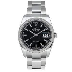Pre Owned Rolex Black 18K White Gold And Stainless Steel Datejust 116234 Men's Wristwatch 36 MM