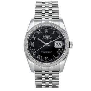 Rolex Black 18K White Gold And Stainless Steel Datejust 116234 Men's Wristwatch 36 MM