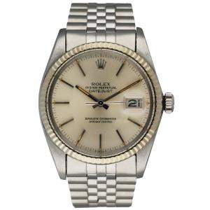 Rolex Silver 18K White Gold And Stainless Steel Datejust 16014 Men's Wristwatch 36 MM