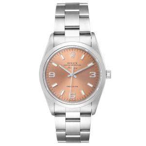 Pre Owned Rolex Salmon Stainless Steel Air King 14000 Men's Wristwatch 34 MM
