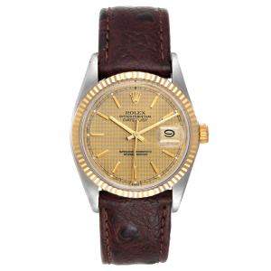 Rolex Champagne 18K Yellow Gold Stainless Steel Datejust 16013 Vintage Men's Wristwatch 36MM
