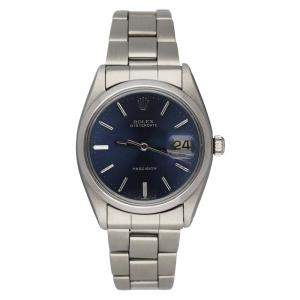 Rolex Blue Stainless Steel Oyster Perpetual Date Automatic Men's Wristwatch 34 mm