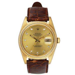 Rolex Champagne Diamonds 18k Yellow Gold Datejust 16238 Men's Wristwatch 36 MM