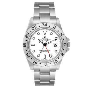 Rolex White Stainless Steel Explorer II 16570Automatic Men's Wristwatch 40 MM