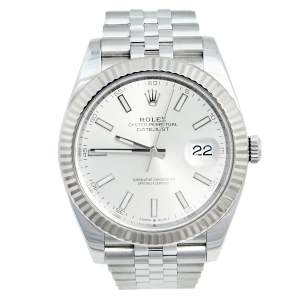 Pre Owned Rolex Silver 18K White Gold And Stainless Steel Datejust 126334 Men's Wristwatch 41 MM