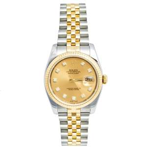 Pre Owned Rolex Champagne Diamond 18K Yellow Gold Stainless Steel Datejust 116233 Men's Wristwatch 36 mm