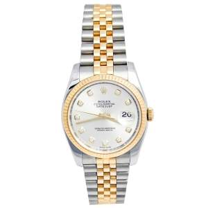 Pre Owned Rolex Silver Diamond 18K Yellow Gold Stainless Steel Datejust 116233 Men's Wristwatch 36 mm