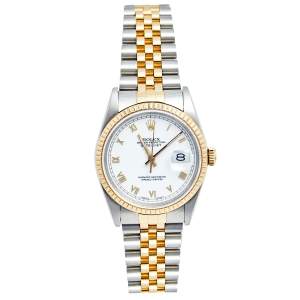 Pre Owned Rolex White 18K Yellow Gold & Stainless Steel Datejust 16233 Automatic Unisex Wristwatch 36 mm