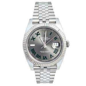 Pre Owned Rolex Slate Grey 18K White Gold Stainless Steel Datejust 126334-0022 Men's Wristwatch 41 mm