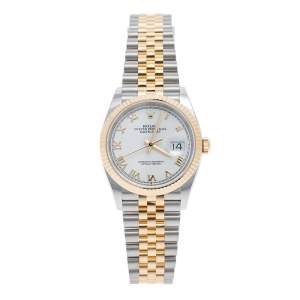 Pre Owned Rolex White 18k Yellow Gold Stainless Steel Datejust 126233 Men's Wristwatch 36 mm