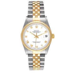 Pre Owned Rolex White 18K Yellow Gold And Stainless Steel Datejust 16233 Men's Wristwatch 36 MM