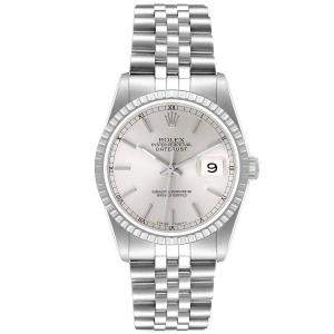 Pre Owned Rolex Silver Stainless Steel Datejust 16220 Men's Wristwatch 36 MM