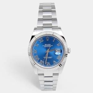 Pre Owned Rolex Blue 18K White Gold Stainless Steel Datejust 126334BLRO Men's Wristwatch 41 MM