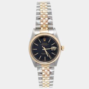 Pre Owned Rolex Black 18K Yellow Gold and Stainless Steel Datejust 16013 Men's Wristwatch 36MM