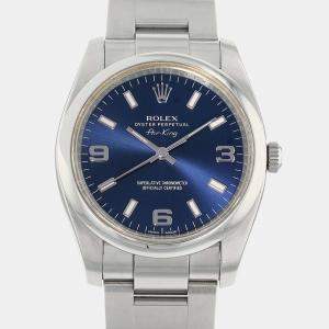 Pre Owned Rolex Blue Stainless Steel Air King 114200 Men's Wristwatch 34 mm