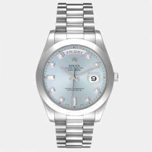 Rolex Blue Diamonds Platinum Day Date President 218206 Automatic Men's Wristwatch 41 mm