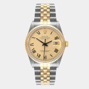 Rolex Champagne 18k Yellow Gold And Stainless Steel Datejust 16013 Automatic Men's Wristwatch 36 mm