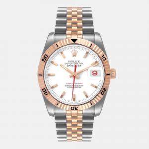 Rolex White 18K Rose Gold And Stainless Steel Datejust Turnograph 116261 Automatic Men's Wristwatch 36 mm
