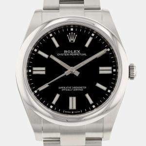 Pre Owned Rolex Black Stainless Steel Oyster Perpetual 124300 Automatic Men's Wristwatch 41 mm
