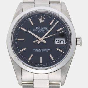 Pre Owned Rolex Black Stainless Steel Oyster Perpetual Date 15200 Automatic Men's Wristwatch 34 mm