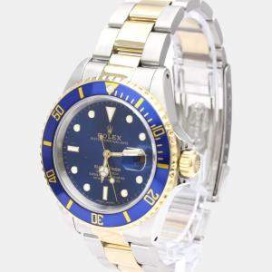 Pre Owned Rolex Blue 18k Yellow Gold And Stainless Steel Submariner 16613LB Automatic Men's Wristwatch 40 mm