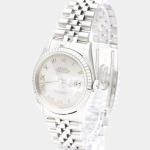 Pre Owned Rolex Silver 18k White Gold And Stainless Steel Datejust 16220 Automatic Men's Wristwatch 36 mm