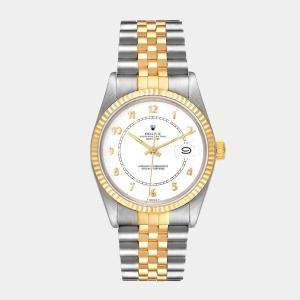 Rolex White 18k Yellow Gold And Stainless Steel Datejust 16013 Automatic Men's Wristwatch 36 mm