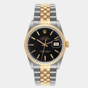 Pre Owned Rolex Black 18K Yellow Gold And Stainless Steel Datejust 1601 Men's Wristwatch 36 mm
