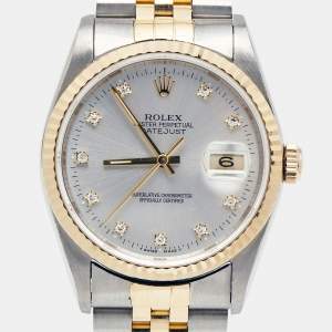 Rolex Silver Diamonds 18K Yellow Gold And Stainless Steel Datejust 16233 Men's Wristwatch 36 MM