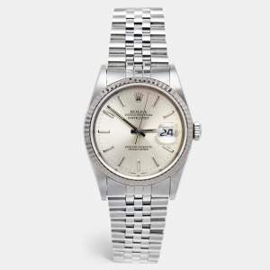 Rolex Silver 18k White Gold Stainless Steel Datejust 16234 Men's Wristwatch 36 mm 