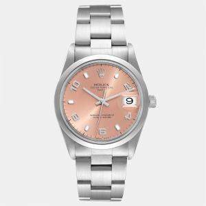 Rolex Date Salmon Dial Smooth Bezel Steel Men's Watch 15200 34 mm