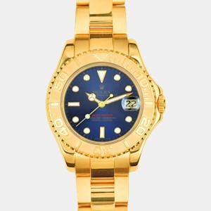 Rolex Blue 18k Yellow Gold Yacht-Master 68628 Automatic Men's Wristwatch 37 mm