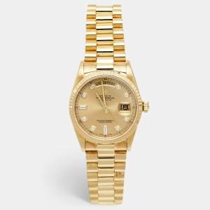 Rolex Champagne Diamond 18K Yellow Gold Day-Date President 18038 Men's Wristwatch 36 mm