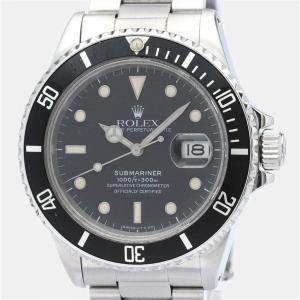 Rolex Black Stainless Steel Submariner 16800 Automatic Men's Wristwatch 40 mm