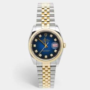 Rolex Blue Vignette 18K Yellow Gold Stainless Steel Diamond Datejust 116233 Men's Wristwatch 36 mm