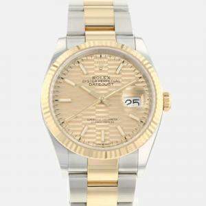 Rolex Gold Fluted 18k Yellow Gold And Stainless Steel Datejust 126233 Automatic Men's Wristwatch 36 mm