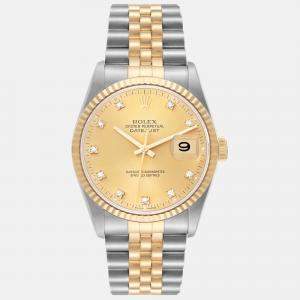 Rolex Datejust Champagne Diamond Dial Steel Yellow Gold Men's Watch 16233 36 mm