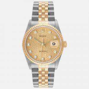 Rolex Datejust Steel Yellow Gold Diamond Anniversary Dial Men's Watch 16233 36 mm