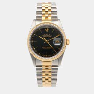 Rolex Black 18k Yellow Gold And Stainless Steel Datejust 16233 Automatic Men's Wristwatch 36 mm
