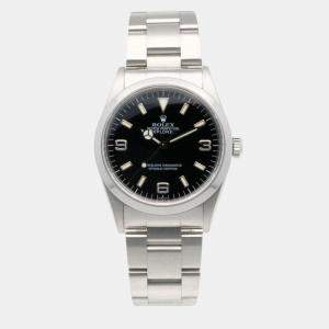 Rolex Black Stainless Steel Explorer 14270 Automatic Men's Wristwatch 35 mm