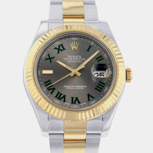 Rolex Grey 18k Yellow Gold Stainless Steel Datejust 116333 Automatic Men's Wristwatch 41 mm