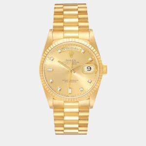 Rolex President Day-Date Yellow Gold Champagne Diamond Dial Mens Watch 18238 36 mm