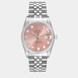 Rolex Datejust Steel White Gold Salmon Diamond Dial Mens Watch 16234